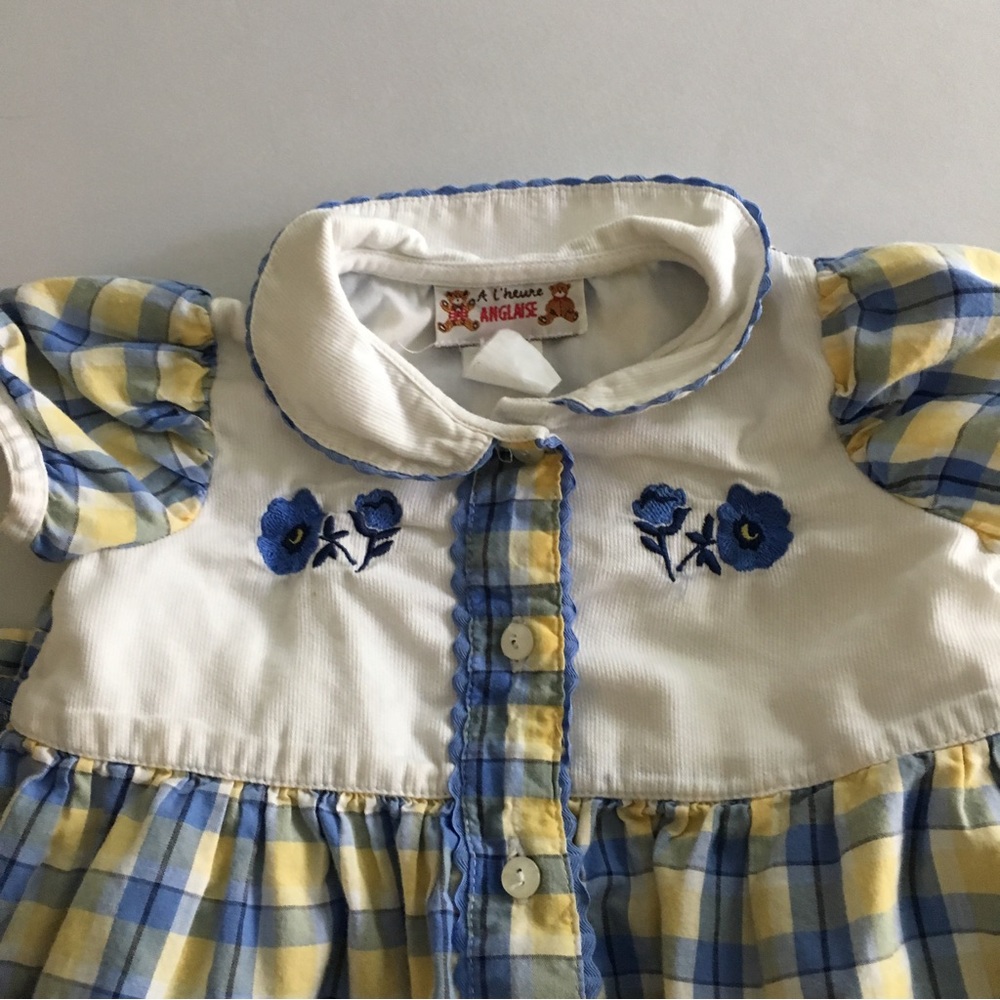 Vintage A l’Heure Anglaise French brand plaid embroidered baby dress 74 cm 6 mos - Picture 2 of 5